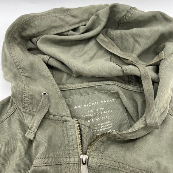 American Eagle Outfitters Cargo Utility Jacket Army Olive Green Zip Front S - Picture 3 of 7